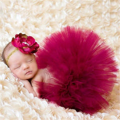 Saia tutu princesa para fotografia de recém-nascidos tiara-bordô