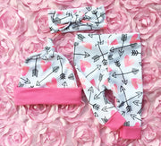 4 Pcs Newborn Baby Girls Clothes Miracles Letter Romper Outfit Pants Set +Hat+Headband