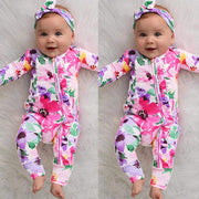 Infant Baby Long Sleeve Floral Printed Zipper Jumpsuit