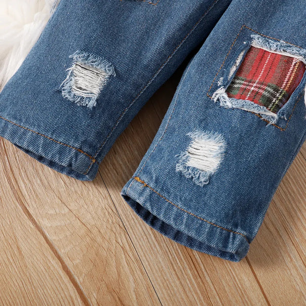 3PCS Christmas Plaid Printed Baby Set