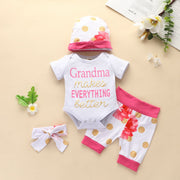4PCS Lovely Letter And Floral Printed Baby Girl Set