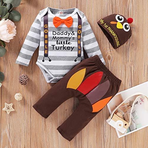 3PCS Daddy And Mommy's Little Turkey Printed Baby Set