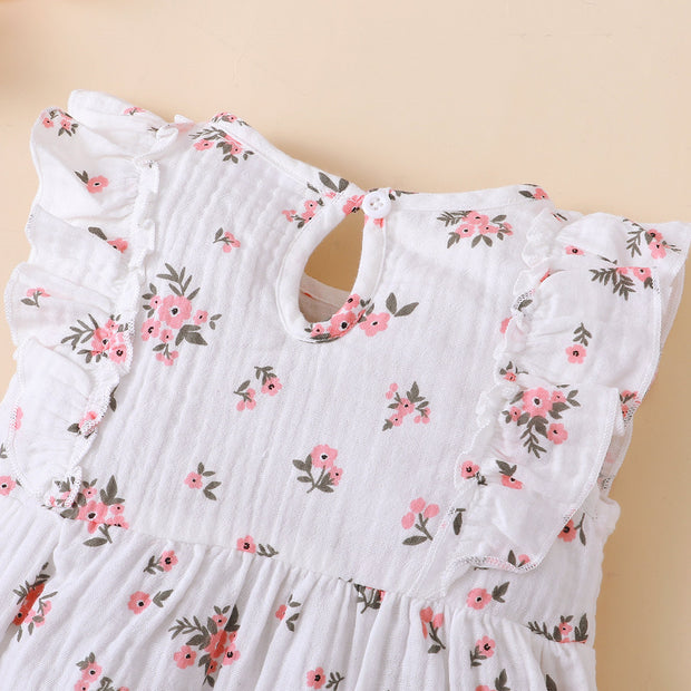 2PCS Pretty Floral Printed Baby Sleeveless Jumpsuit