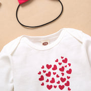 3PCS Cartoon Elephant Printed Romper with Hearts Printed Pants Baby Set