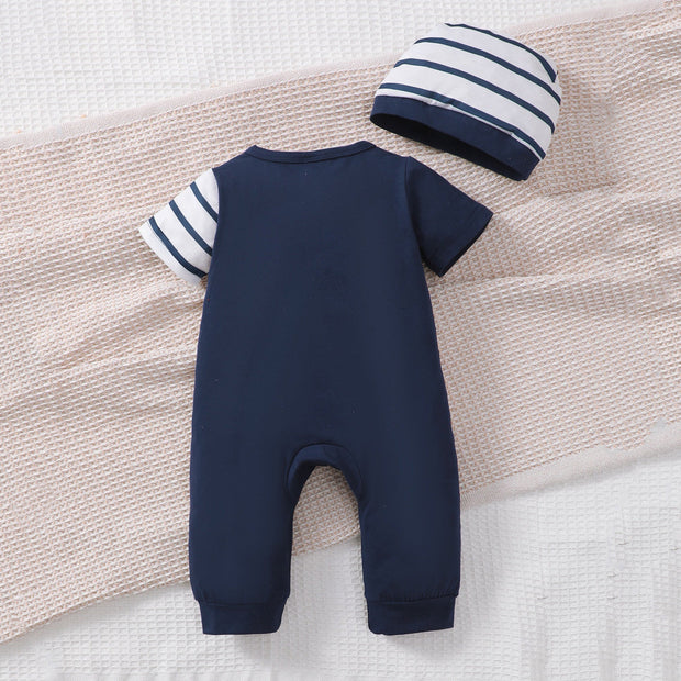 2PCS Lovely Cartoon Elephant Printed Short Sleeve Baby Jumpsuit