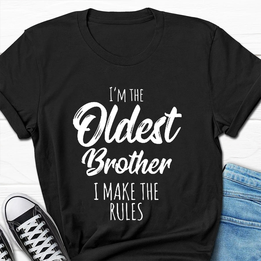 Je suis le plus vieux frère imprimé T-shirt avec slogan pour hommes 
