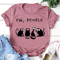 Ew People T-shirt en coton imprimé dessin animé chat 