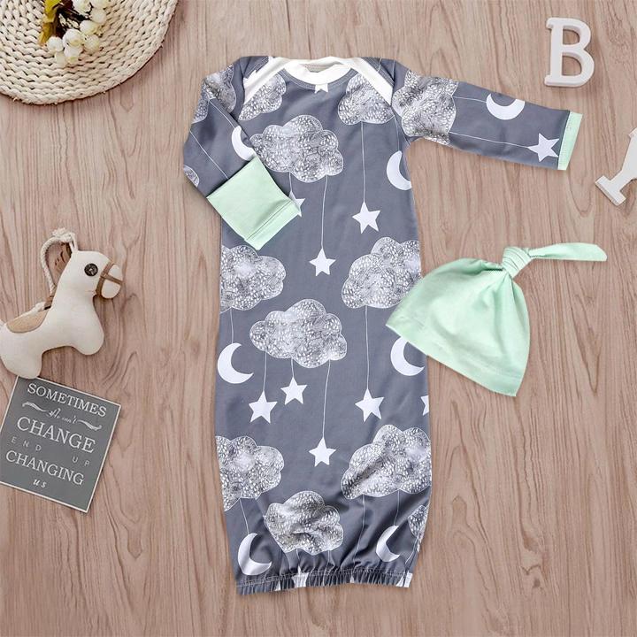 Sac de couchage pour bébé nouveau-né imprimé lune et étoile, 2 pièces