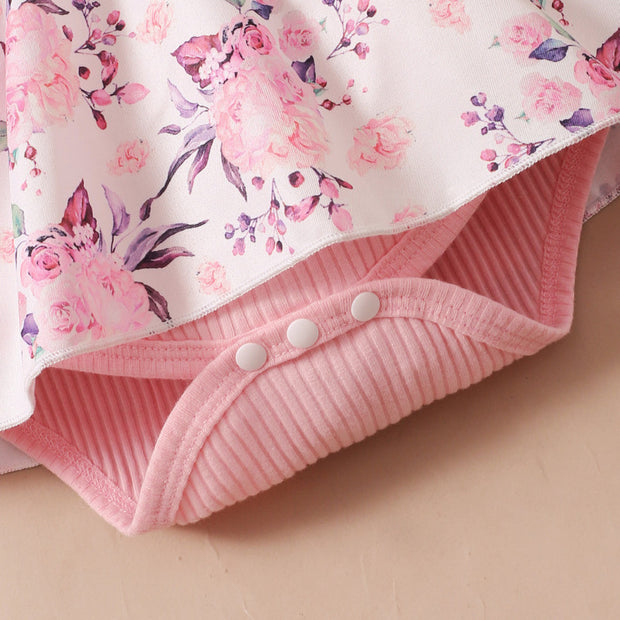 2PCS Lovely Floral Printed Baby Romper