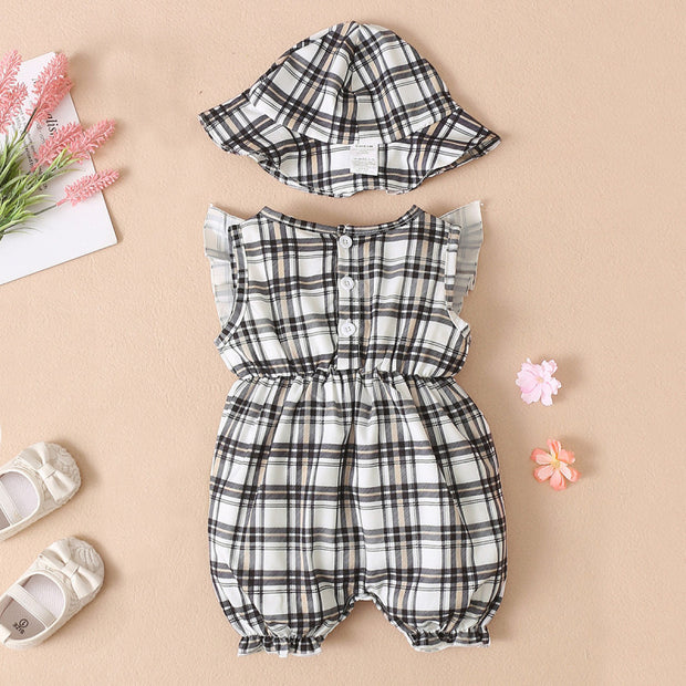 2PCS Cool Plaid Printed Baby Jumpsuit