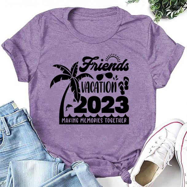 Friends Vacation 2023 Letter Print Women Slogan T-Shirt
