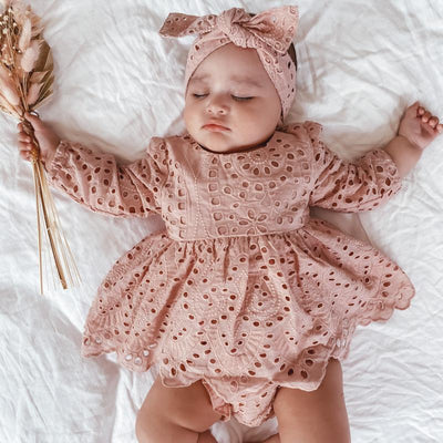 2PCS Sweet Solid Color Printed Baby Romper