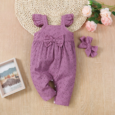 2PCS Cute Solid Color Baby Sleeveless Jumpsuit