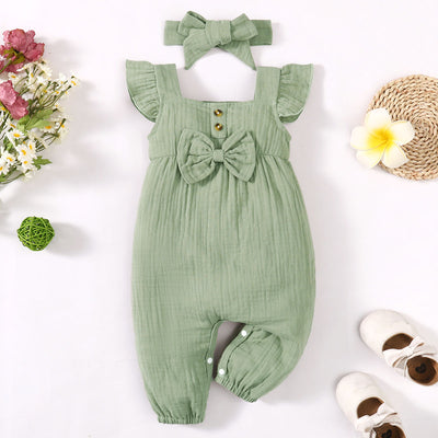 2PCS Lovely Solid Color Baby Sleeveless Jumpsuit