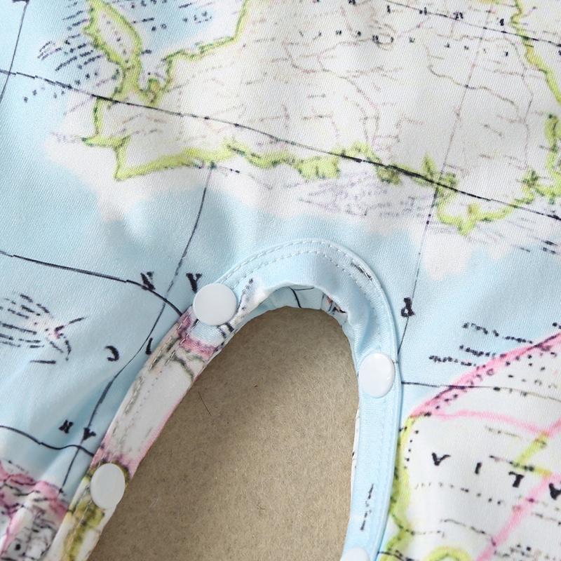 Lovely World Map Printed Long-sleeve Baby Jumpsuit With Hat