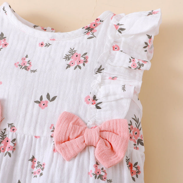 2PCS Pretty Floral Printed Baby Sleeveless Jumpsuit