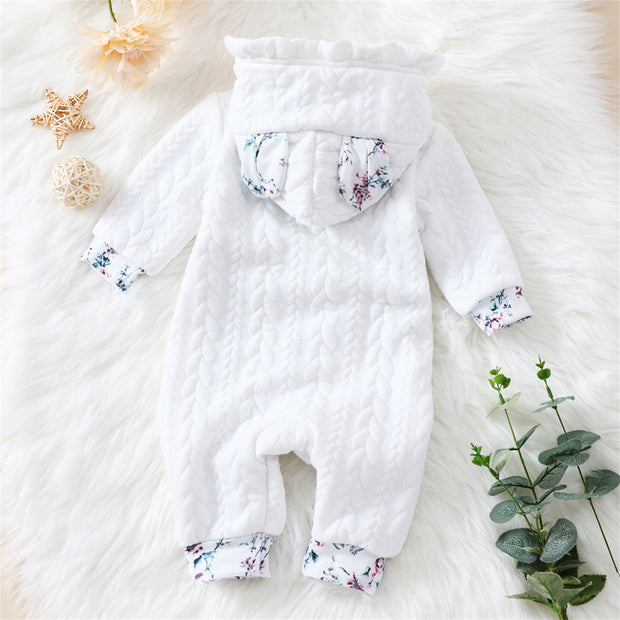 Cute 3D Ears Solid Color Baby Long Sleeve Jumpsuit