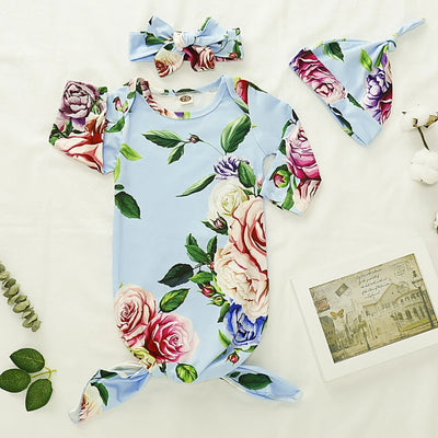 NewBorn Floral Print Pajamas and Headband