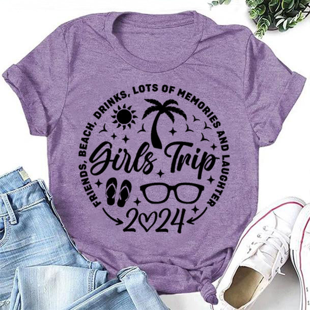 Girls Trip 2024 Printed Women Slogan T-Shirt