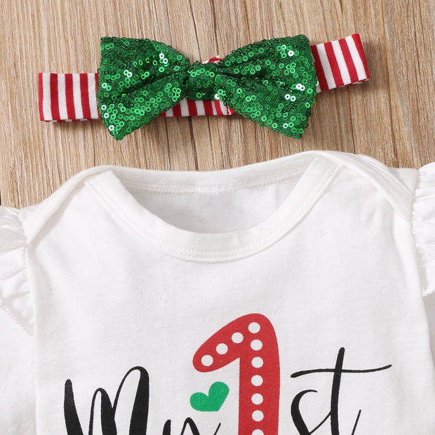 4PCS My 1st Christmas Letter Printed Baby Skirt Set