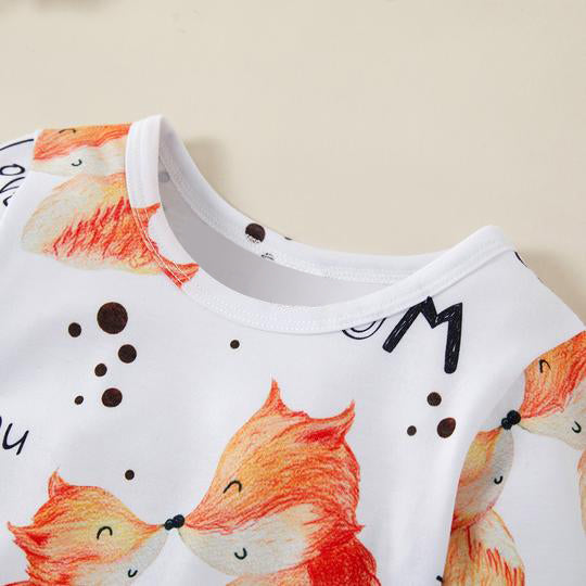 "I Love You Mom"Lovely Fox Printed Baby Jumpsuit