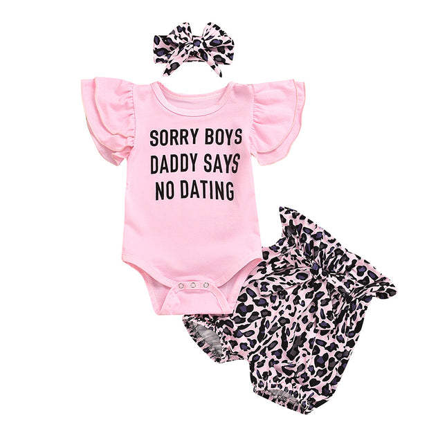 3PCS "Sorry Boys Daddy Says No Dating" Leopard Pinted Baby Set