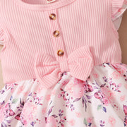 2PCS Lovely Floral Printed Baby Romper