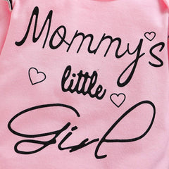 3PCS "Mommy's Little Girl" Letter Printed Rufffled Romper With Camouflage Printed Pants Baby Girl Set