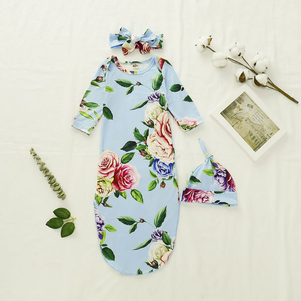 NewBorn Floral Print Pajamas and Headband