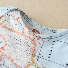 Lovely World Map Printed Long-sleeve Baby Jumpsuit With Hat