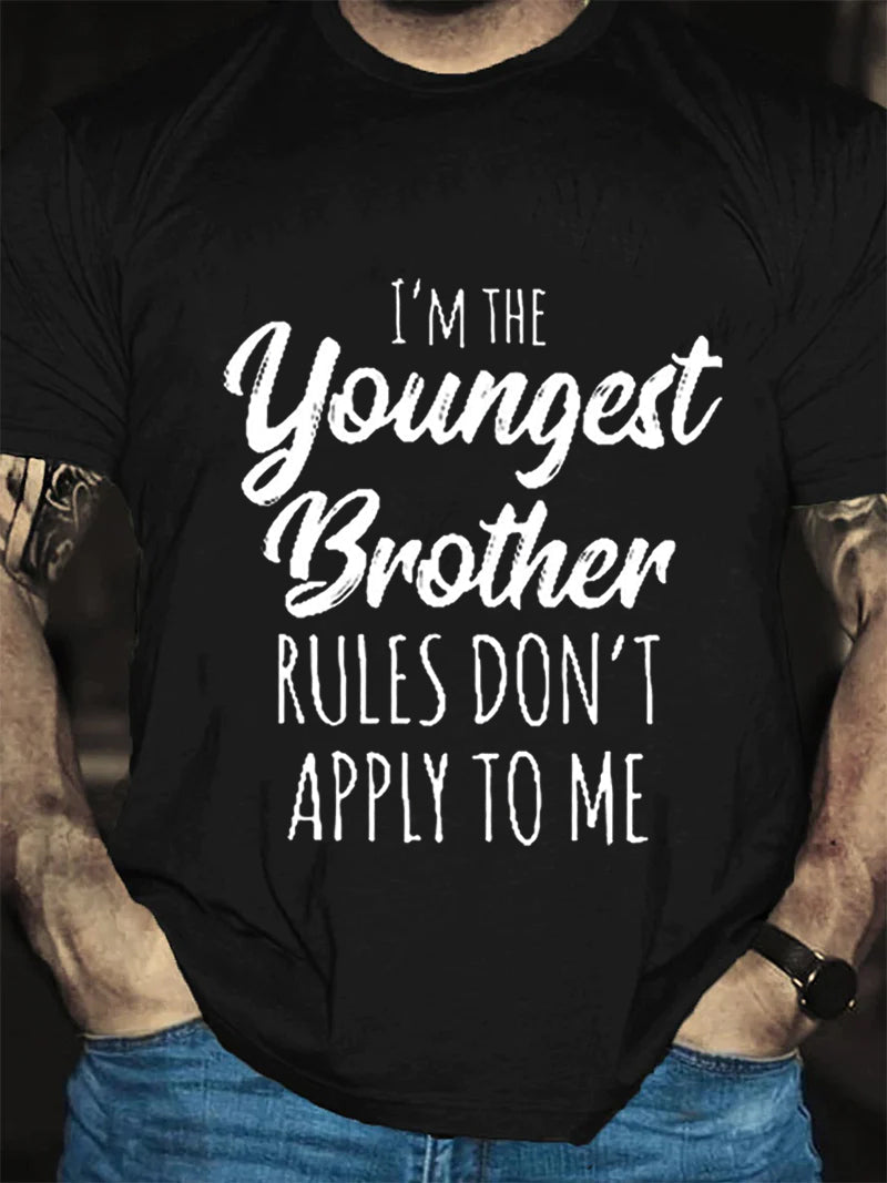 Je suis le plus jeune frère imprimé T-shirt avec slogan pour hommes 