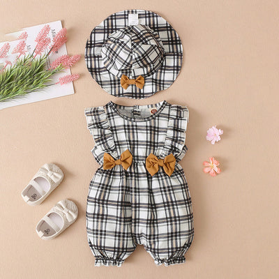 2PCS Cool Plaid Printed Baby Jumpsuit