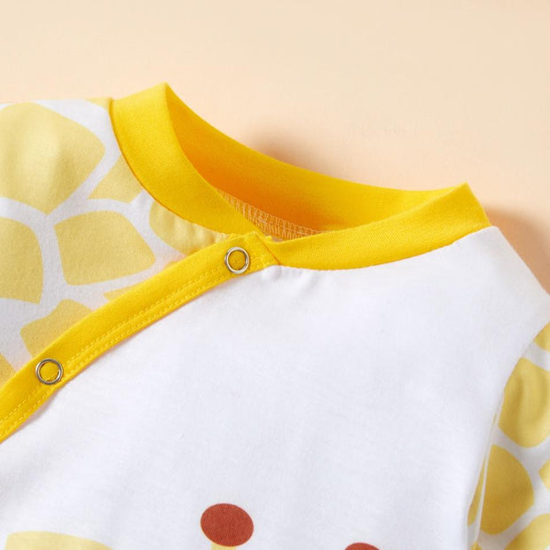 Baby Unisex Sweet Giraffe Printed Long Sleeve Baby Jumpsuit
