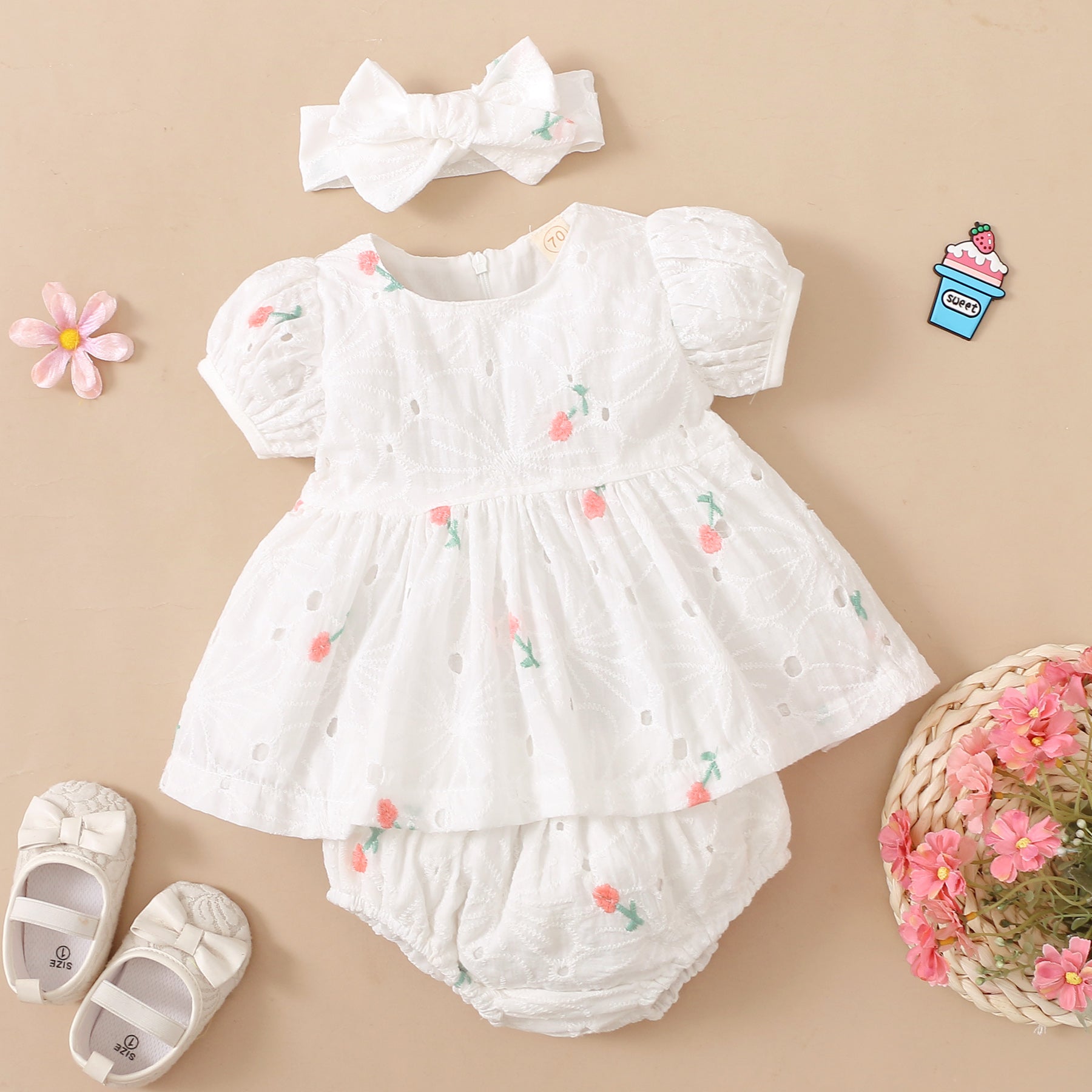 3PCS Lovely Floral Printed Baby Set