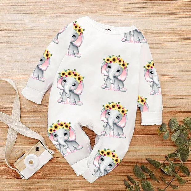 Lovely Cartoon Elephant Printed Baby Jumpsuit