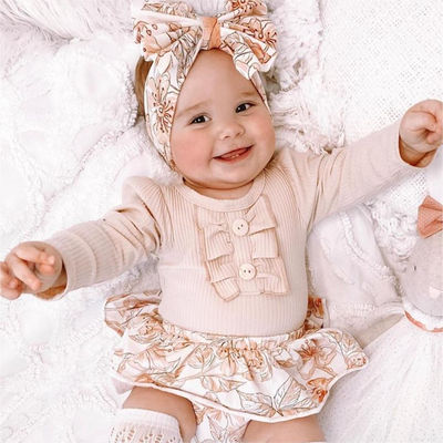 3PCS Lovely Solid Color Floral Printed Baby Set