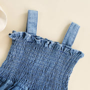 Lovely Solid Color Printed Sleeveless Baby Girl Denim Romper