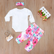 3PCS Baby Girl  "Daddy's Girl Mommy‘s World’" Letter Printed Romper with Full Floral Printed Pants Baby Set