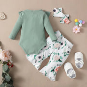 3PCS My Mom Is My Bestie Letter Floral Print Baby Set