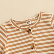 Lovely Brown Stripe Baby Long Sleeve Jumpsuit