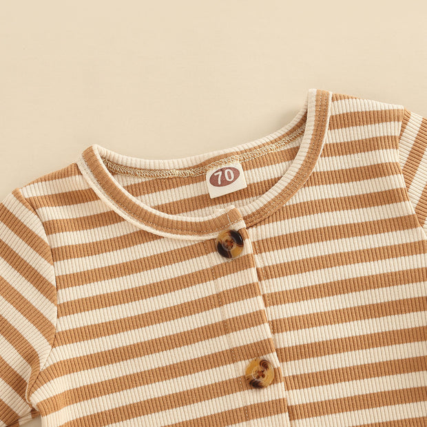 Lovely Brown Stripe Baby Long Sleeve Jumpsuit