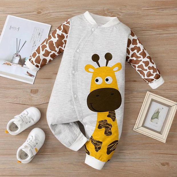 Lovely Cartoon Giraffe Printed Baby Jumpsuit