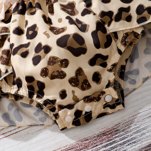 2PCS Lovely Leopard Printed Sleeveless Baby Romper
