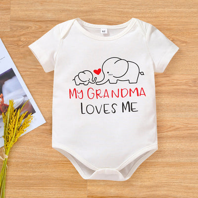 Lovely My Grandma Loves Me Letter Elephant Printed Baby Romper