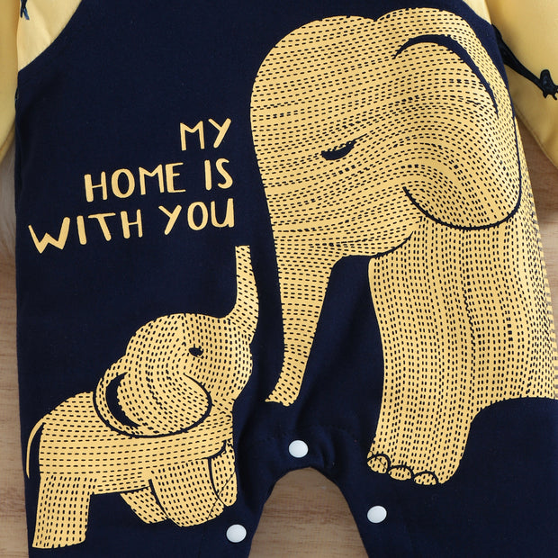 Cool Cartoon Elephant Printed Baby Jumpsuit