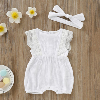 2PCS Lovely Lace Decor Baby Romper