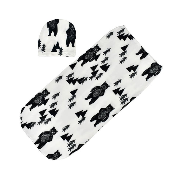 Baby Boy Girl Tree And Bear Printed Long Sleeve Sleeping Bag With Hat