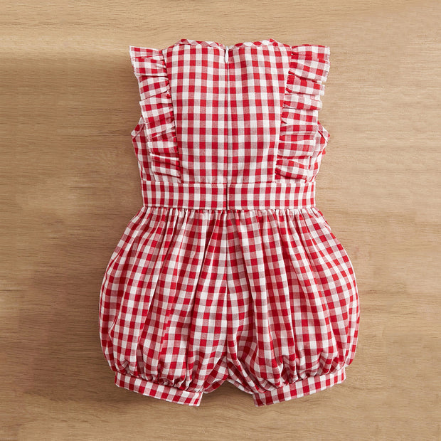 Lovely Plaid Printed Sleeveless Baby Girl Jumpsuit