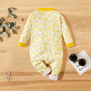 Baby Unisex Sweet Giraffe Printed Long Sleeve Baby Jumpsuit