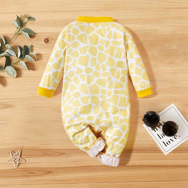 Baby Unisex Sweet Giraffe Printed Long Sleeve Baby Jumpsuit